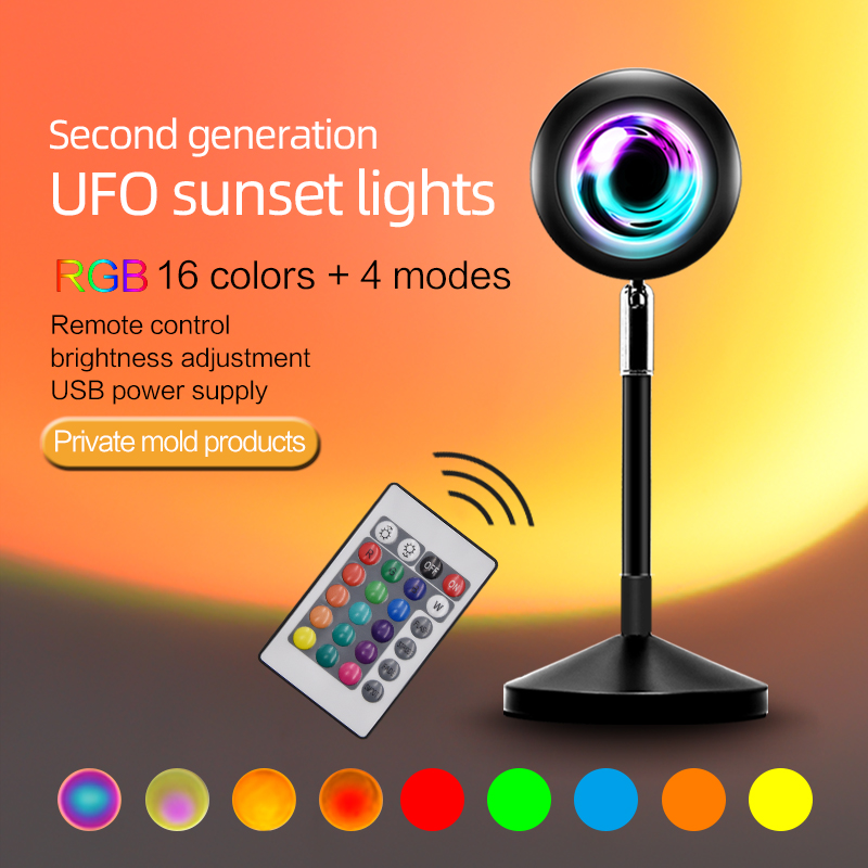 In Stock 16 Colors Sunset Projection Lamp With Remote Multiple Colors Night Light For Bedroom Living Room